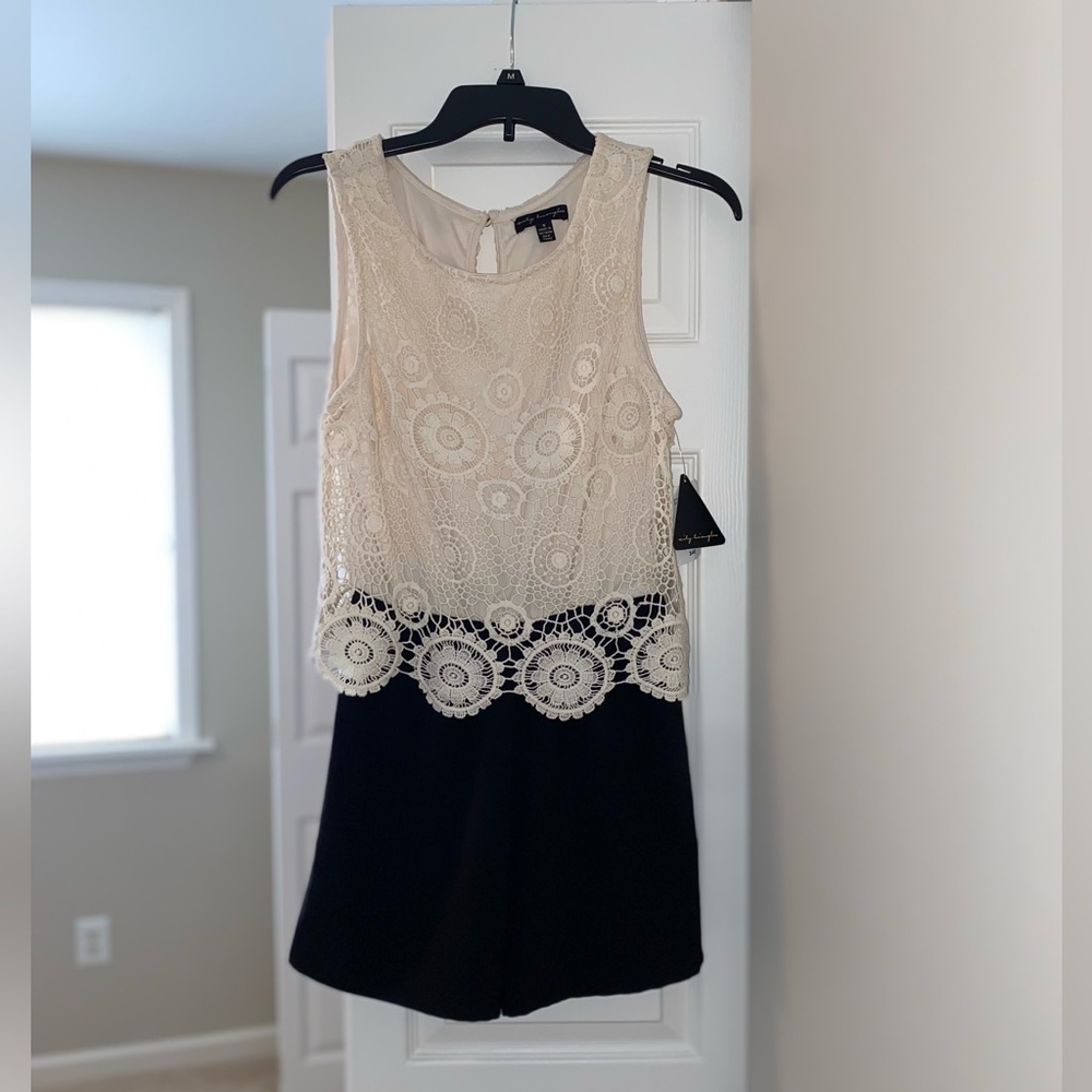 City Triangles Romper, Size S, Ivory & Black